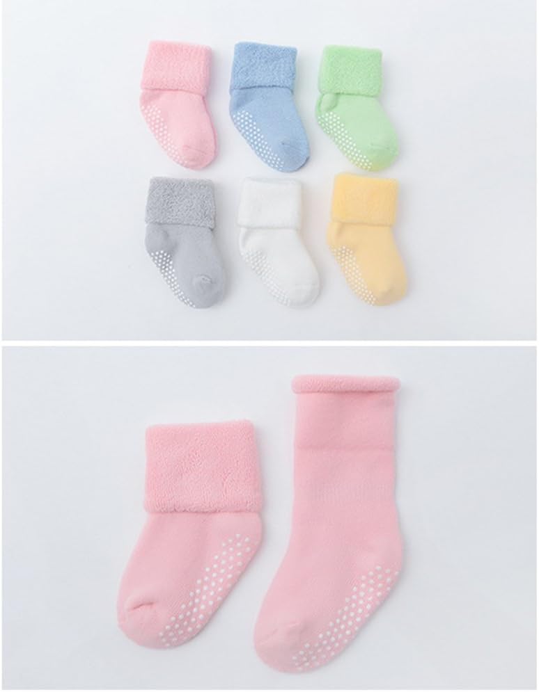 VWU Baby Toddler Kids Ankle Crew Socks with Grips Unisex Warm Thick Cotton Winter Socks 0-10T 6/8 Pack - Image 5